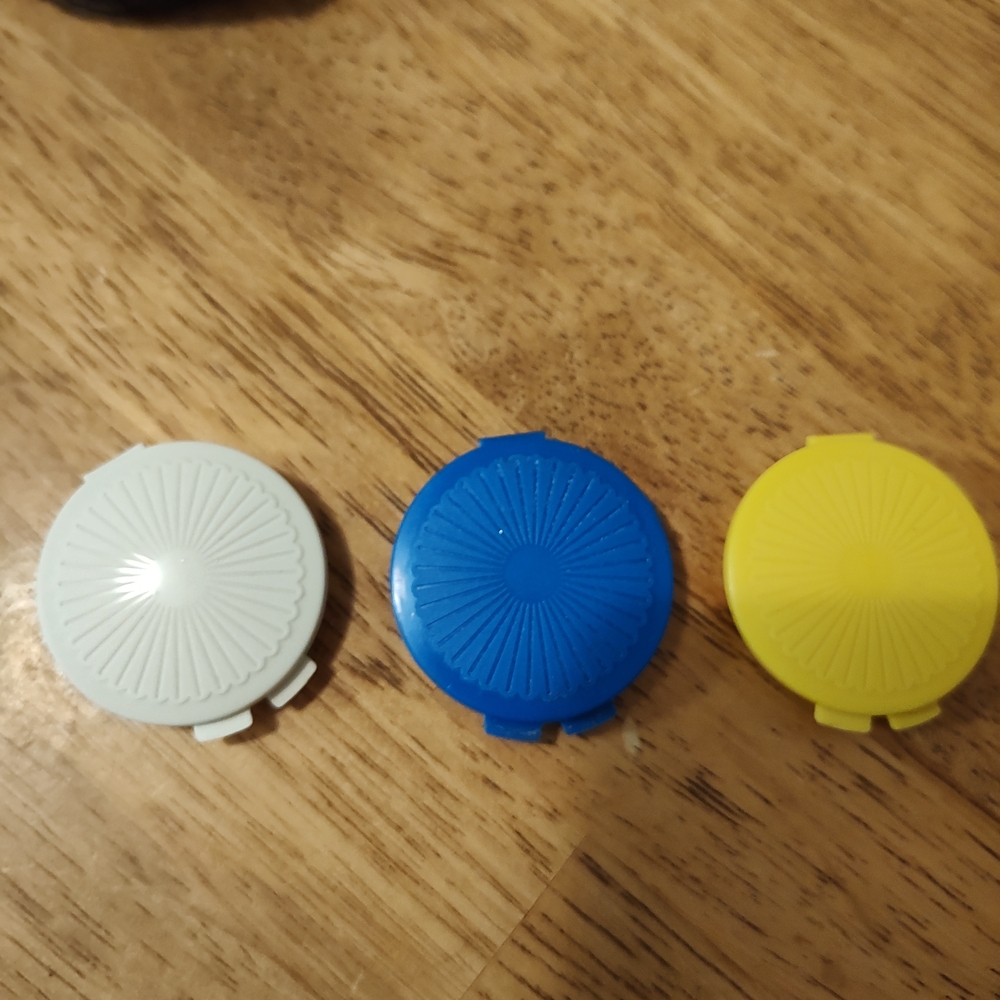 Tupperware Blue, Yellow, and White pill containers